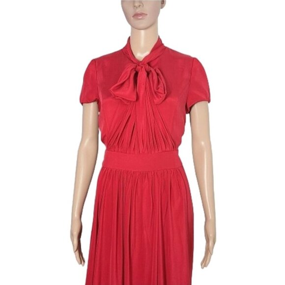 AEFFE SPA Red 100% Silk Pleated Bow Tie Cocktail Dress Women's Size 8 - Picture 4 of 16